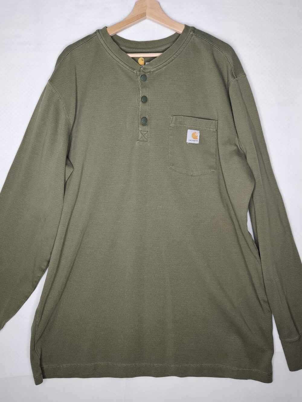 Carhartt Men's Heavyweight Waffle Knit Henley Olive  Green Long Sleeve 2XL Tall